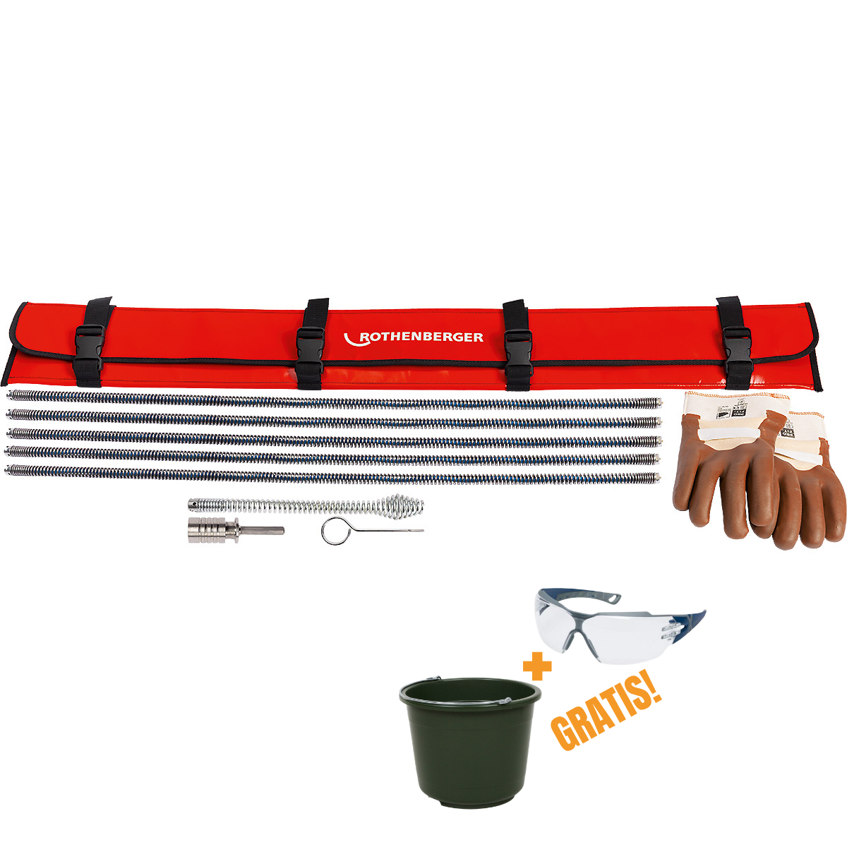 Stufenrohr-Set, Rohtenberger Rohr, Metallsprings, Handschuhe, Schutzbrille